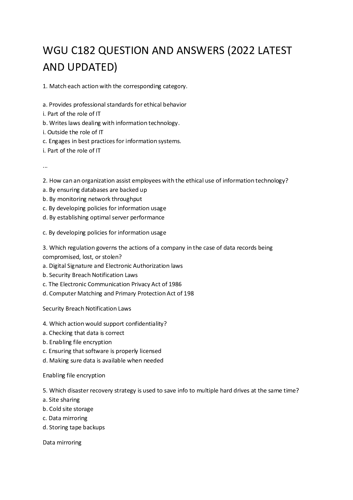 Preview image for WGU C182 EXAM QUESTION AND ANSWERS (2022 LATEST AND UPDATED)